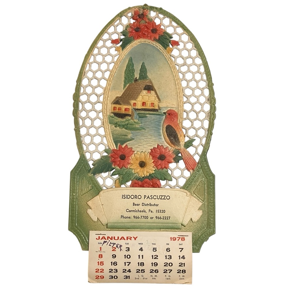 Vintage 1978 Cottage Lake Lattice Die Cut Calendar Advertising Pascuzzo Beer